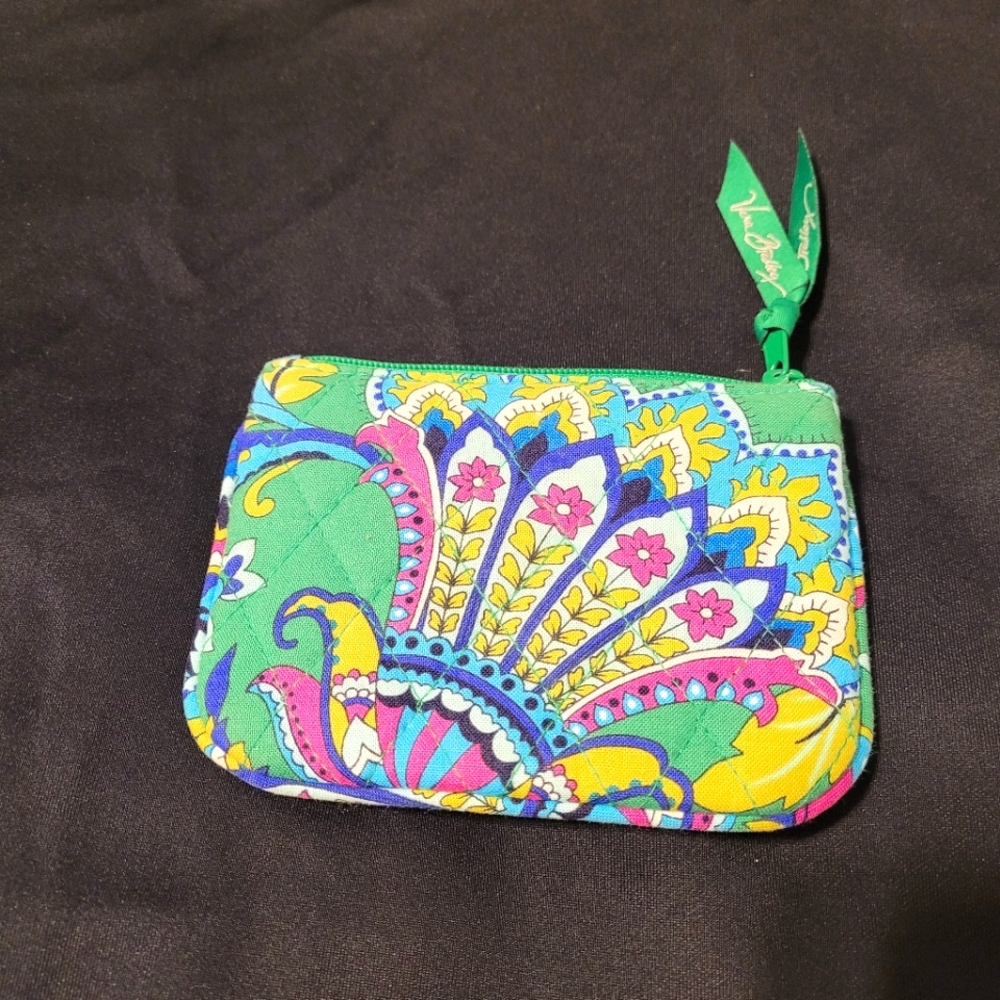 Vera Bradley coin purse green pink yellow paisley design